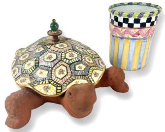 Mackenzie Childs Pottery Turtle And Vase