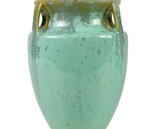 Fulper Bullet Green & Aqua 3 Handle Vase