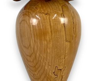 Turned Wood Vase Signed Illegibly