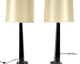 2 Black Lacquer Obelisk Table Lamps By Robert Kuo