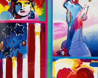 Peter Max "Two Libertie" Patriotic Mixed Media