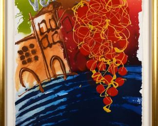 Dale Chihuly Acrylic Paint Over Lithograph 'Venice