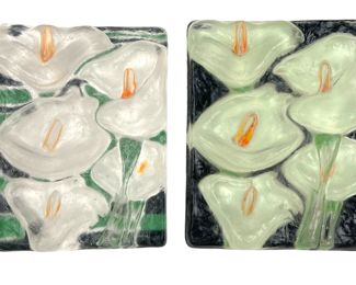 (2) Donald Sultan Lilies Glass Plaques