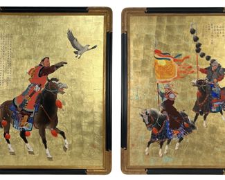 (2) Mou-Sien Tseng Acrylic & Gold Leaf on Board