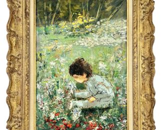 Bertoldo Taubert "Eutant Au Jardin" Oil on Canvas