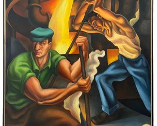 Large Jocelyn Bullock WPA Style Acrylic on Canvas