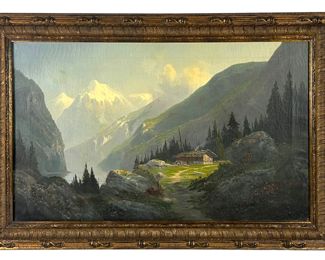 19th Century Oil on Canvas 'Mountain Scene'