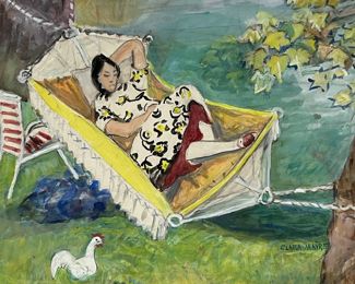 Clara Mairs 'Lady in Hammock' Gouache Painting