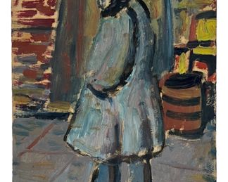 Irving Lehman 'Man in Coat' Oil on Board