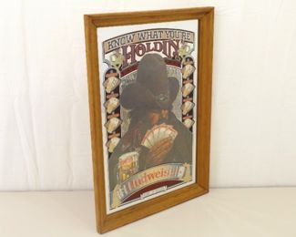 Vintage Budweiser Poker Mirrored Wood Framed Wall Sign	
