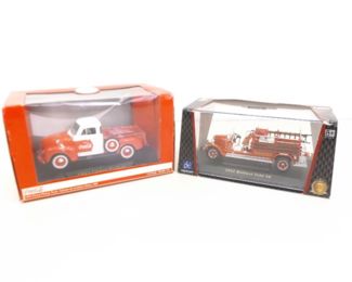 2 Die Cast 1:32 Scale Coca Cola 1953 Chevy Pickup and a 1:43 Scale 1932 Firetruck&nbsp;	
