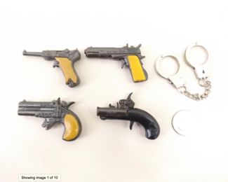 4 Miniature Cap Guns and 1 Set of Miniature Handcuffs	
