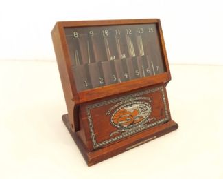 Antique 1919 Boye Needle Crochet Needle Wood Counter Dispenser/Display	
