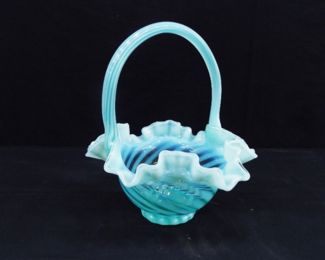 Vintage Fenton Blue Swirl Glass Basket	
