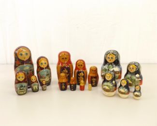 Lot of 3 Vintage Hand Painted Russian Matryoshka&nbsp;Nesting&nbsp;Dolls	
