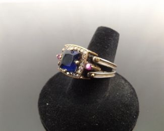 .925 Sterling Silver Reversible Sapphire and Ruby Crystal Vermeil Royal Ring Size 7.5	
