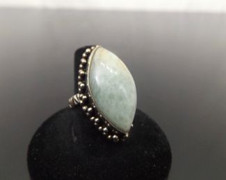 .925 Sterling Silver Large Larimar Cabochon Cocktail Ring Size 8.5	
