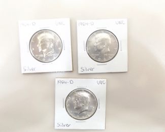 3 - 1964-D Uncirculated Kennedy Half Dollars	
