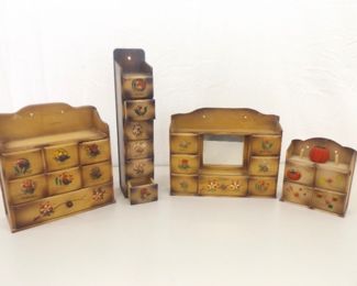 Lot of 4 Vintage Wood Wall Hanging Sewing Cubbies	
