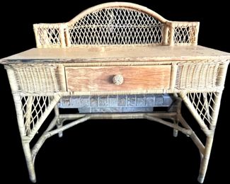 Vintage White Wicker Writing Desk