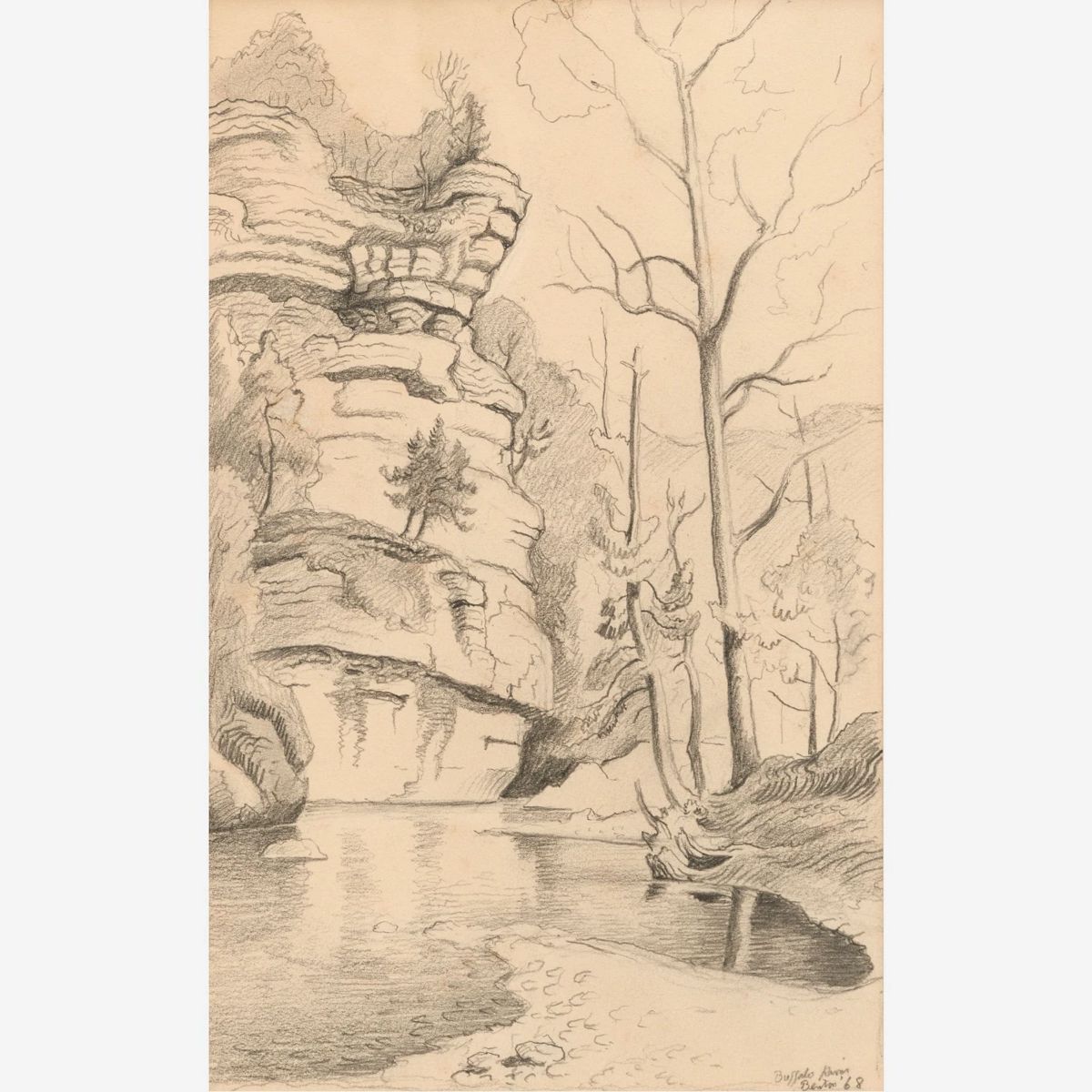 Lot 1: Thomas Hart Benton "Buffalo River" Graphite (1968)