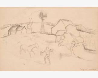 84: Thomas Hart Benton "Farm Scene, Man Roping Horse" Graphite (ca. 1939-41)