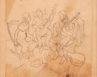 94: Thomas Hart Benton "Scene with Musicians" Graphite