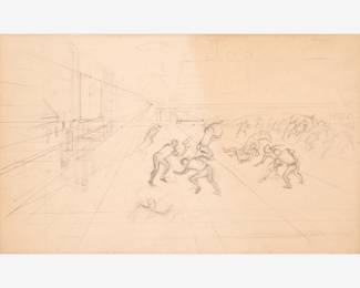 64: Thomas Hart Benton "Study of Football Players" Graphite (1968-71)
