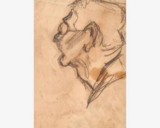 96: Thomas Hart Benton "Study of a Man's Head" Graphite (ca. 1930s)