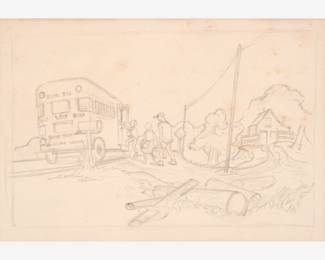 51: Thomas Hart Benton "Children Getting on a Bus" Graphite (1961)
