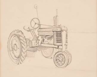 43: Thomas Hart Benton "Tractor Study, Kansas Wheat Scene" Graphite (1953)