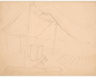 59: Thomas Hart Benton "Tent Interior, Missouri Flood" Graphite (ca. 1937)