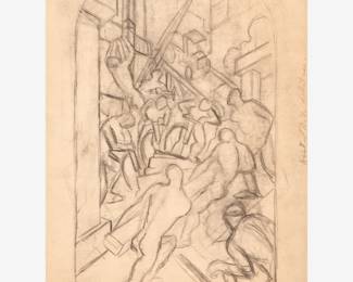 45: Thomas Hart Benton "New York Today (Study for NY Mural)" Graphite (1927)