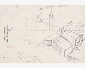 92: Thomas Hart Benton "Wagon in Ellipse Cone" Pen and Ink, Joplin Mural