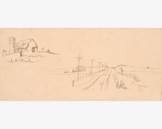 100: Thomas Hart Benton "Two Farm Scenes [Kansas Wheat Scene]" Graphite, 1953