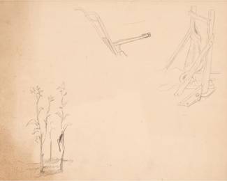 102: Thomas Hart Benton "Studies of Farm Equipment and Corn" Graphite (ca. 1938)