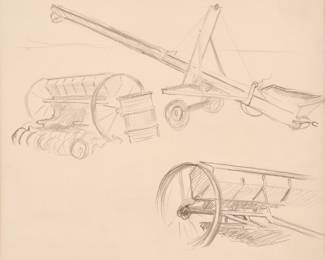 73: Thomas Hart Benton "Studies of Farm Equipment" Graphite (ca. 1963)