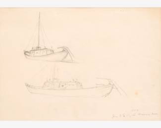 25: Thomas Hart Benton "Two Studies of a Keelboat" Graphite (ca. 1946)