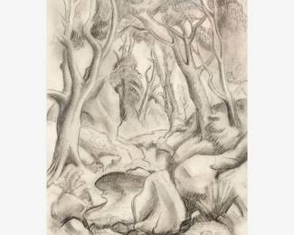 30: Thomas Hart Benton "Woodland Stream" Graphite (ca. 1969)