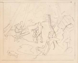 47: Thomas Hart Benton "Landscape with Bathers" Graphite