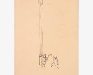 105: Thomas Hart Benton "Man Cranking a Pulley" Graphite (ca. 1940s)