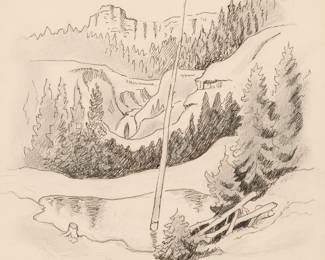 48: Thomas Hart Benton "Mountain Pool" Ink and Graphite (ca. 1963)