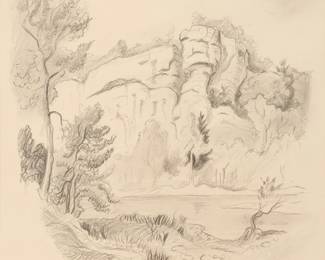 4: Thomas Hart Benton "Bluff at Shoreline" Graphite
