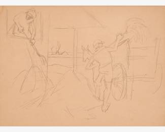 87: Thomas Hart Benton "Pitching Hay" Graphite (ca. 1935-36)