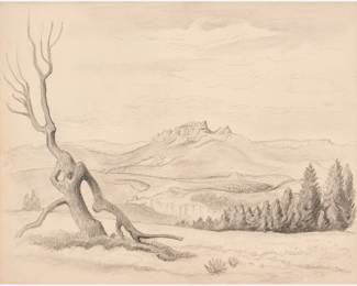 60: Thomas Hart Benton "View of Distant Buttes" Graphite (ca. 1963)