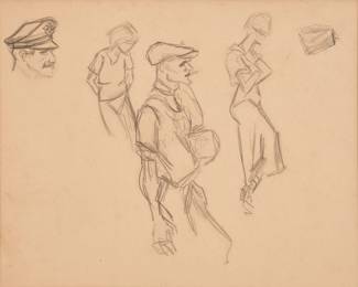 91: Thomas Hart Benton "Figure Studies for Missouri Mural" Graphite (ca. 1935-36)