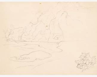 83: Thomas Hart Benton "Study for Fisherman's Camp, Buffalo River" Graphite (1968)