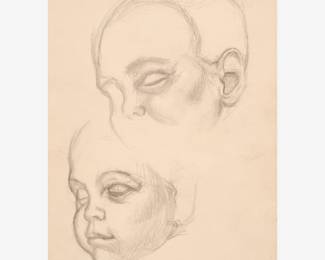 110: Thomas Hart Benton "Sketches of Anthony Benton Gude" Graphite (ca. 1964)