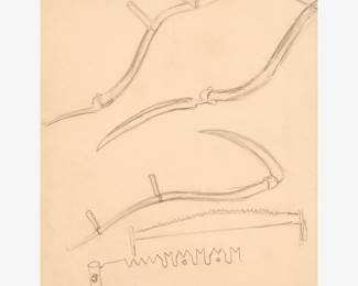 74: Thomas Hart Benton "Study of Farm Tools" Graphite (ca. 1928)