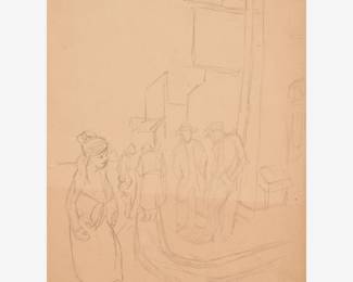 99: Thomas Hart Benton "Figures on a Street Corner" Graphite (ca. 1935-36)